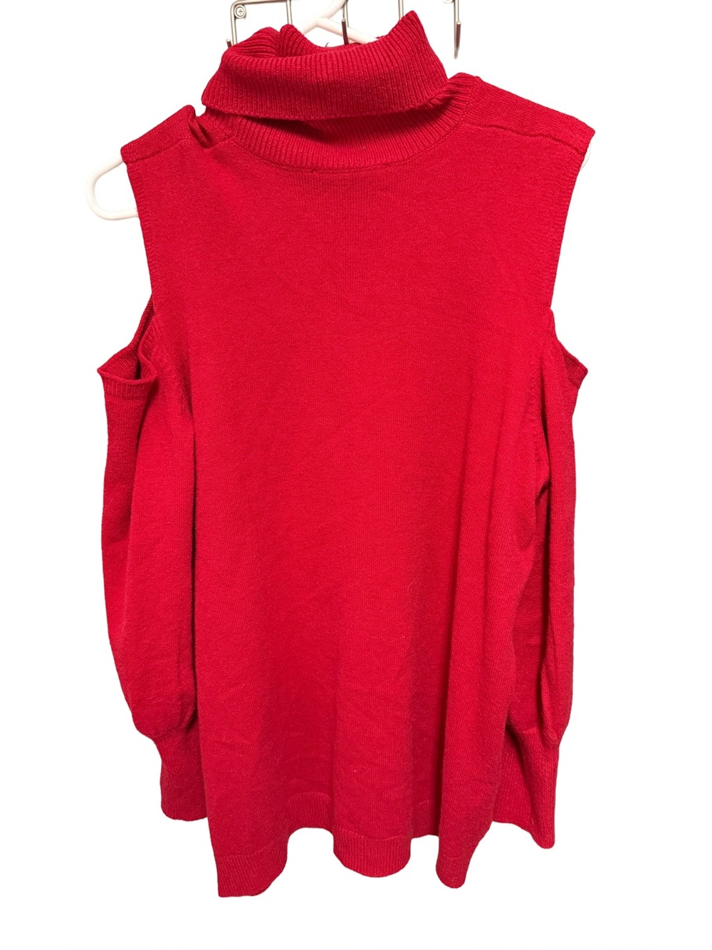 Eloquii Women's 14/16 Red Cold Shoulder Turtleneck Sweater with Ribbed Sleeves